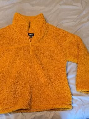 Zenana Outfitters Plush Sherpa Quarter-Zip Pullover - Mustard Orange